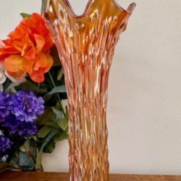 Vintage Fenton April Showers Marigold Carnival Glass Vase Ruffled Edge Art Glass - Picture 7 of 7